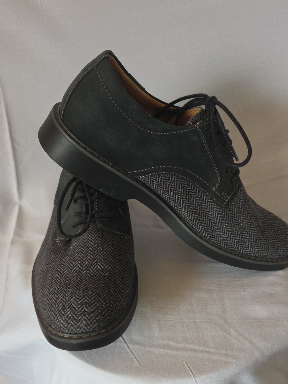 G.H. Bass & Co. Black and Gray Herringbone Derby Shoes